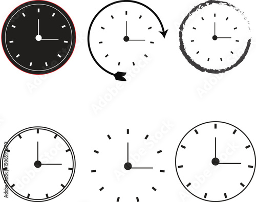 Clock Face Elements and Hands for Design Projects with Multiple Style Options