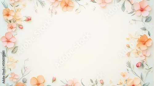 Romantic Floral Border with Pastel Paper Flowers