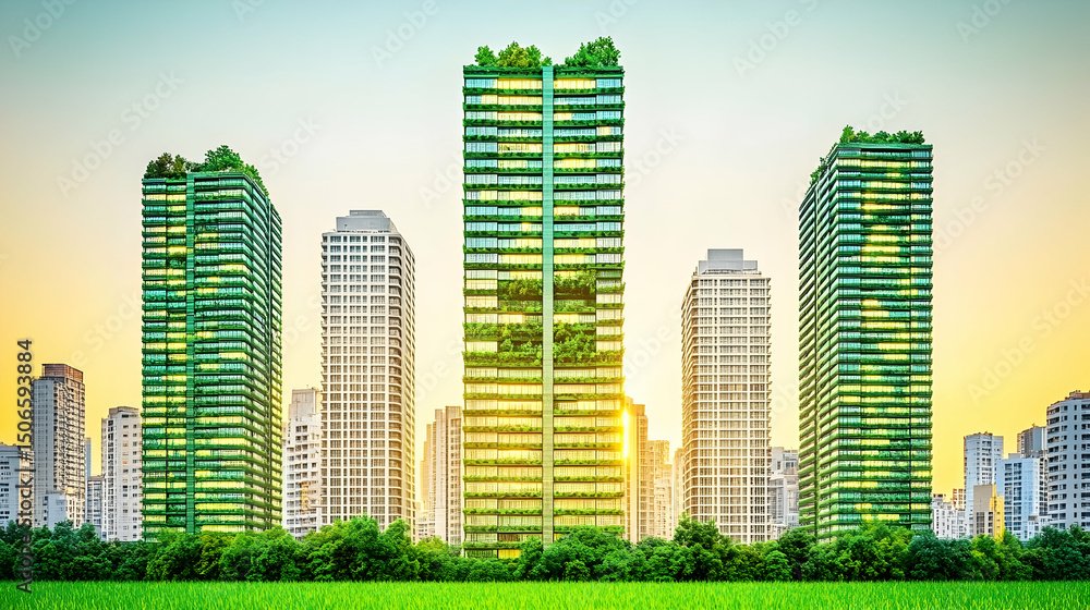 Fototapeta premium Modern cityscape with sustainable high-rise buildings.