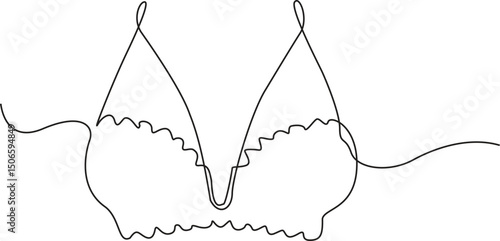 Continuous one simple single line drawing of push up bra icon in silhouette on a white background. Linear stylized, Bathing Suit Bikini Single Line Drawing with Vector.