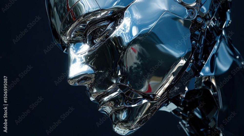 Fototapeta premium Metallic robot head, detailed close-up