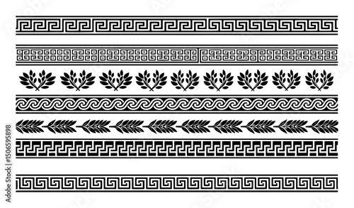 ancient greek borders and ornaments – hand drawn vector set