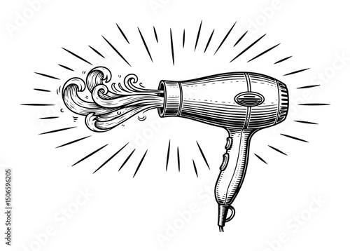 hair dryer with air flow – vintage barber tool sketch vector
