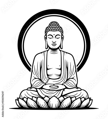 meditating buddha in lotus position – spiritual zen vector illustration