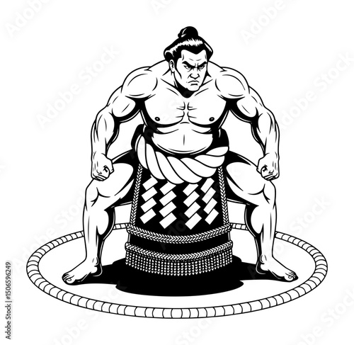 strong sumo wrestler in dohyo ring – traditional japanese sport vector