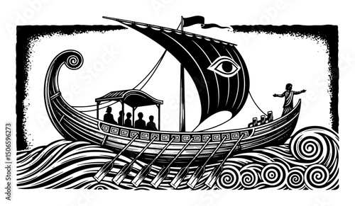 ancient greek ship sailing – mythological trireme vector illustration