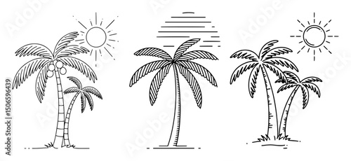 tropical palm trees with sun – summer beach scene vector