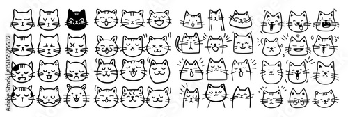cute cat faces doodle set – cartoon feline vector collection