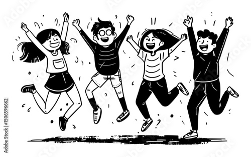 happy kids jumping together – fun childhood vector illustration