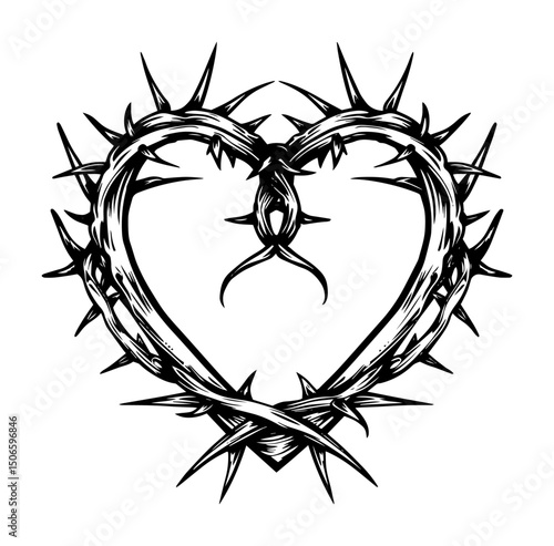 heart made of thorns – symbolic painful love vector illustration