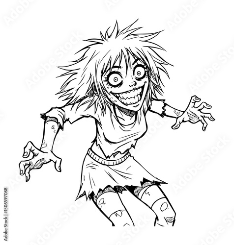 scary zombie girl with creepy expression – horror character vector