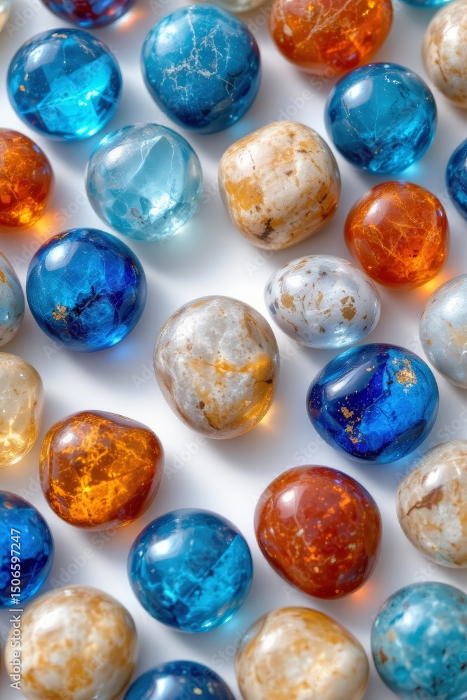 Colorful Glass Pebbles on White Background Colorful Glass Pebbles on White Background