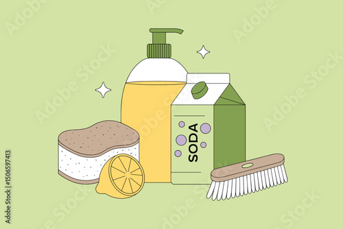  Collection of Natural Cleaning Supplies Including Lemon and Baking Soda