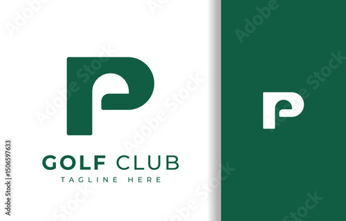 INITIAL LETTER P LOGO WITH SILHOUETTE OF GOLF STICK