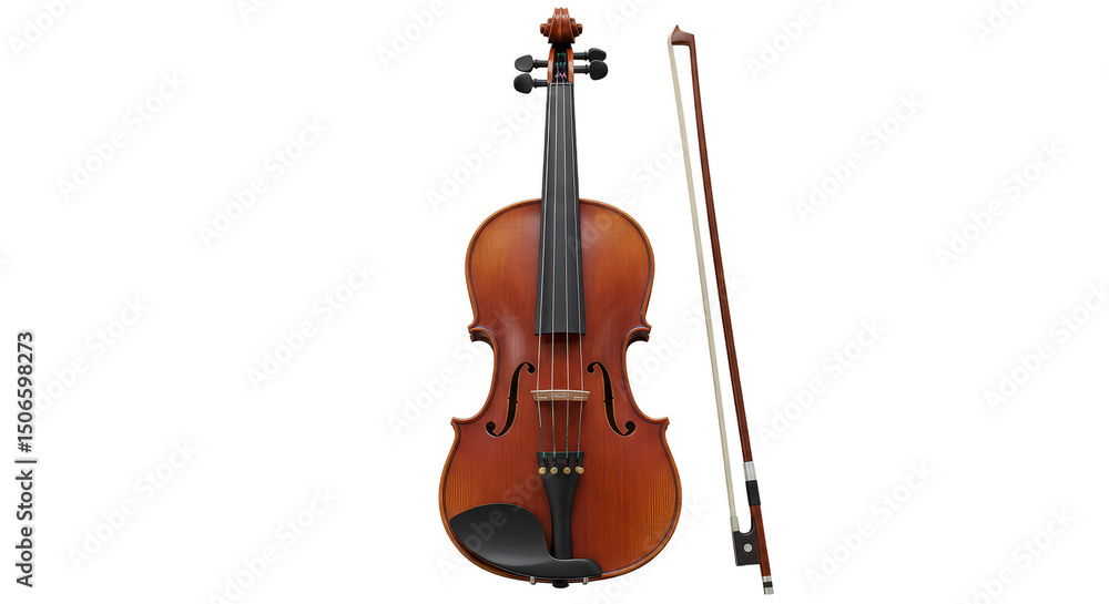 Obraz premium Realistic Photo of a Violin and Bow Isolated on a Transparent Background