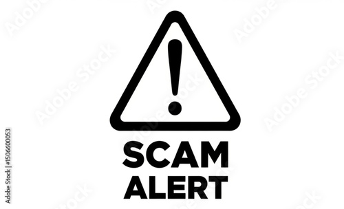 Scam Alert Symbol | Black and White Warning Sign with Exclamation Mark for Fraud Prevention, Online Security and Internet Safety Awareness Campaigns