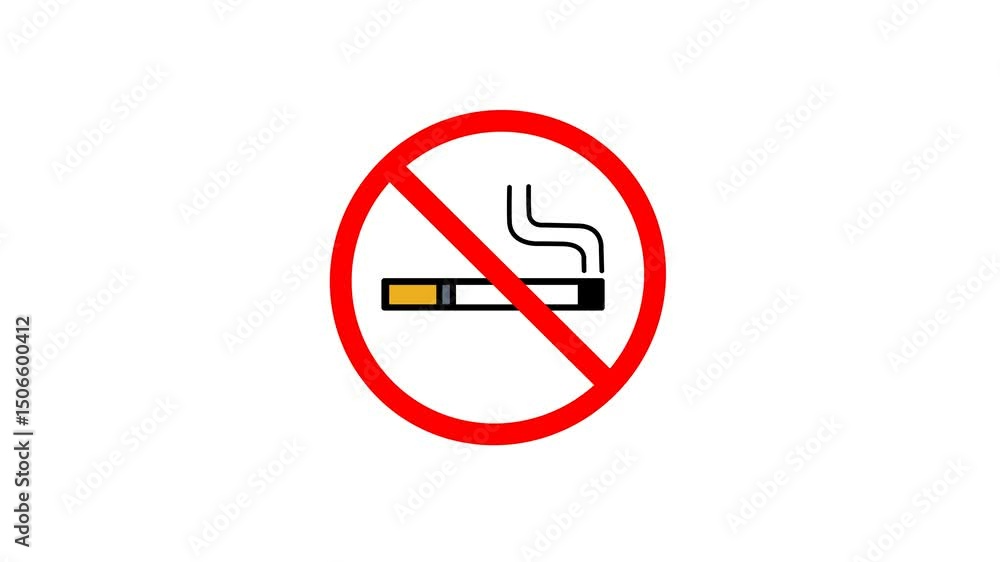 no smoking sign with cigarette and animated smoke, with red prohibition sign. 4k video on a white background no smoking sign with cigarette and animated smoke, with red prohibition sign. 4k video on a white background