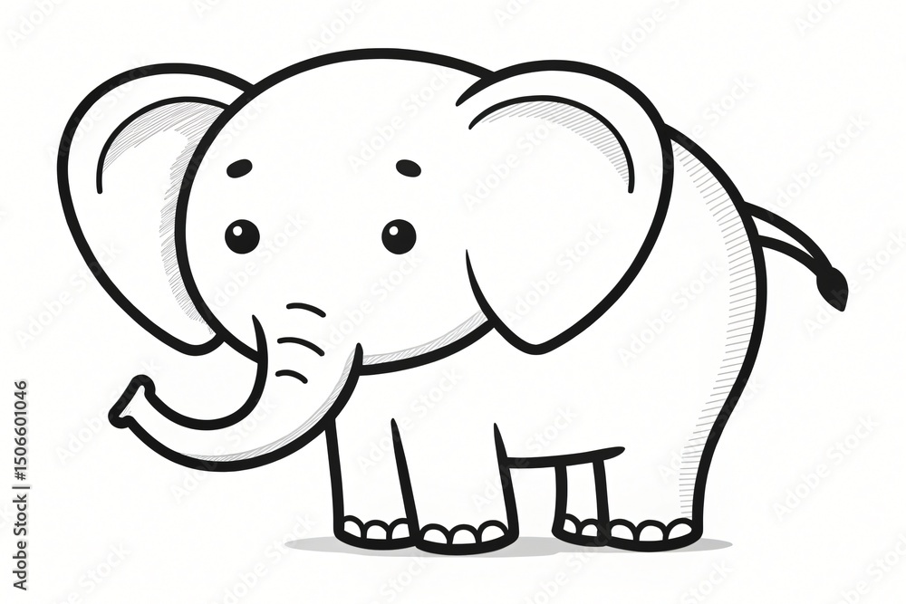 Naklejka premium Adorable Cartoon Baby Elephant Illustration Cute Animal Drawing Children s Book Nursery Decor