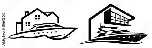 modern house with yacht logo vector