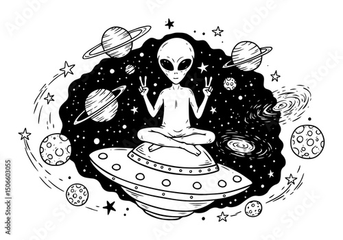 alien on ufo in outer space vector art