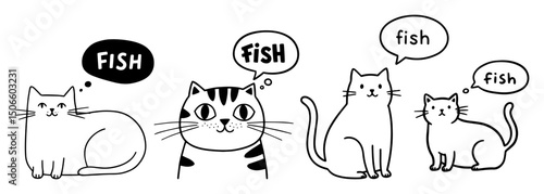 cute cats talking about fish comic style vector