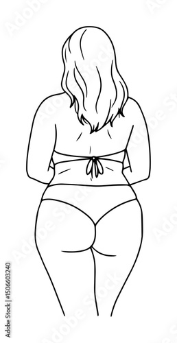 curvy woman back view in bikini vector