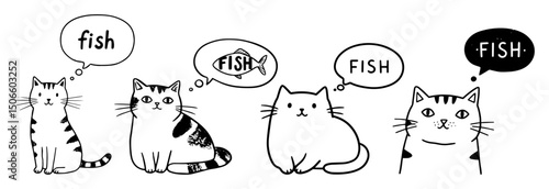 funny cats with fish speech bubbles vector
