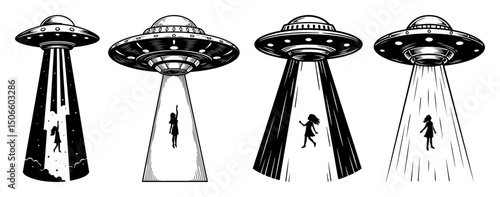 ufo abducting human cartoon vector
