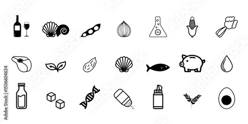 Food Allergen Icons Vector Set, Editable Line Icons of Common Ingredients and Intolerances