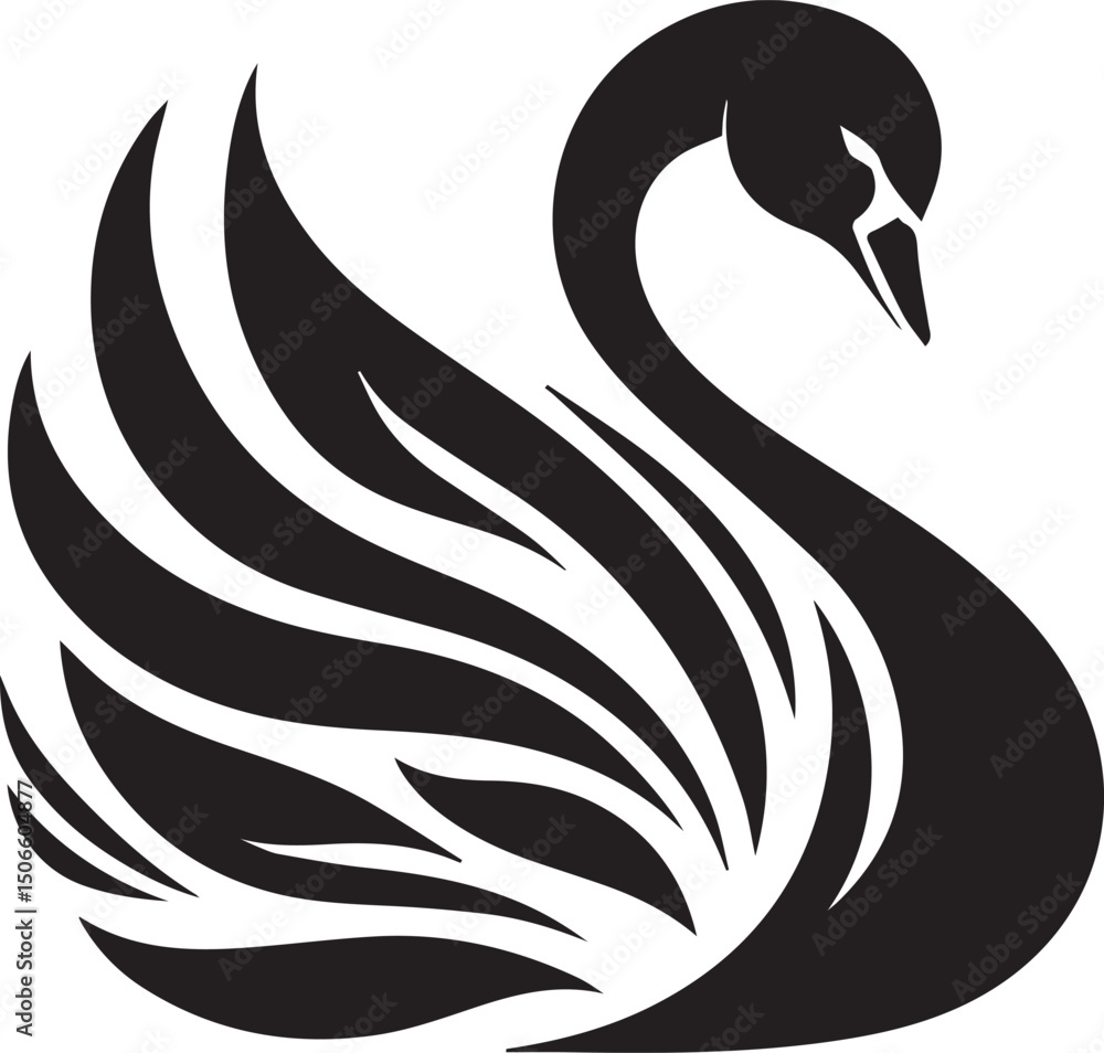 Fototapeta premium Minimalist Black Swan Silhouette Vector Art – Elegant Curves & Stylized Feathers