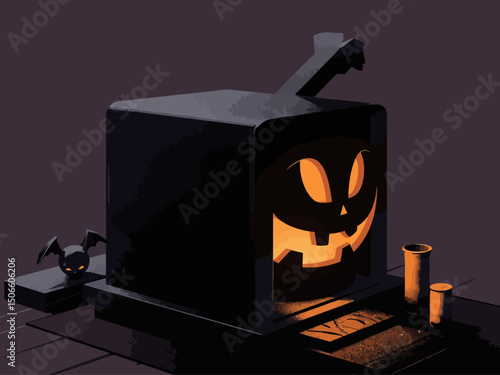 matte black jack-o-lantern coming out of a jack-in-the-box