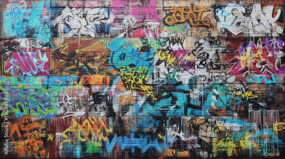 Colorful Graffiti Art on Brick Wall, Showcasing Urban Creativity and Street Culture, Suitable for Artistic Expression and Creative Industries : Generative AI Colorful Graffiti Art on Brick Wall, Showcasing Urban Creativity and Street Culture, Suitable for Artistic Expression and Creative Industries : Generative AI