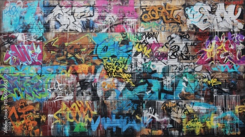 Wallpaper Mural Colorful Graffiti Art on Brick Wall, Showcasing Urban Creativity and Street Culture, Suitable for Artistic Expression and Creative Industries : Generative AI Torontodigital.ca