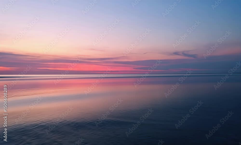 Serene beach sunset with pink sky reflecting on the wet sand Serene beach sunset with pink sky reflecting on the wet sand