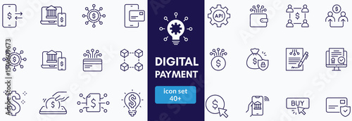 Payment Line Editable Icons set. Containing NFC, card, phone, money, cash, wallet and more. Vector Illustration