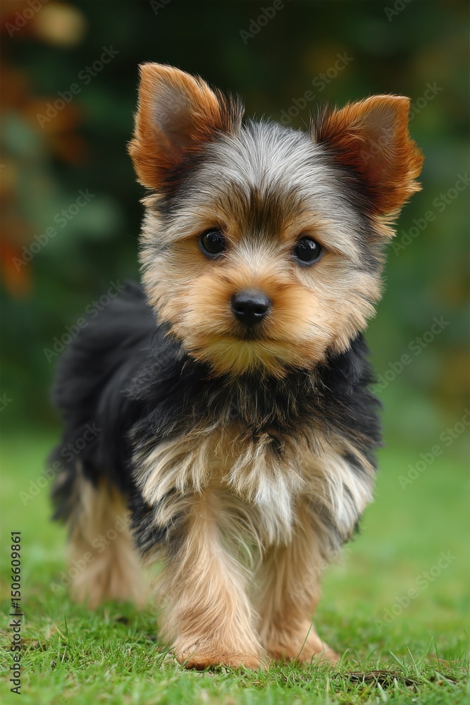 Yorkshire Terrier Puppy Standing on Green Grass, Symbolizing Pet Adoption and Animal Companionship, Perfect for Veterinary Marketing and Canine Health Campaigns : Generative AI Yorkshire Terrier Puppy Standing on Green Grass, Symbolizing Pet Adoption and Animal Companionship, Perfect for Veterinary Marketing and Canine Health Campaigns : Generative AI