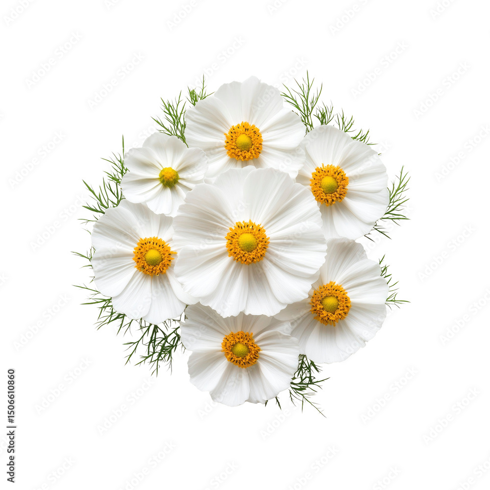 Obraz premium Bouquet of White Cosmos Flowers on Transparent Background