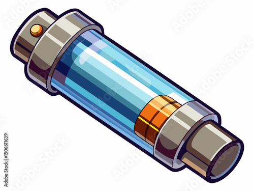 A high-quality vector of an electric glass fuse with metal caps, isolated on a white background