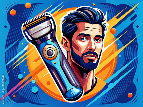 A professional vector of a cordless face shaver with ergonomic grip and sleek design, floating alone