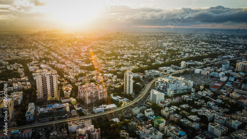 Ariel Shot of beautiful Bangalore City in India	