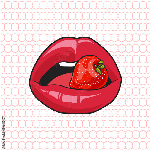 Basic RGBLIPS BITE STRAWBERRY VECTOR ILLUSTRATION