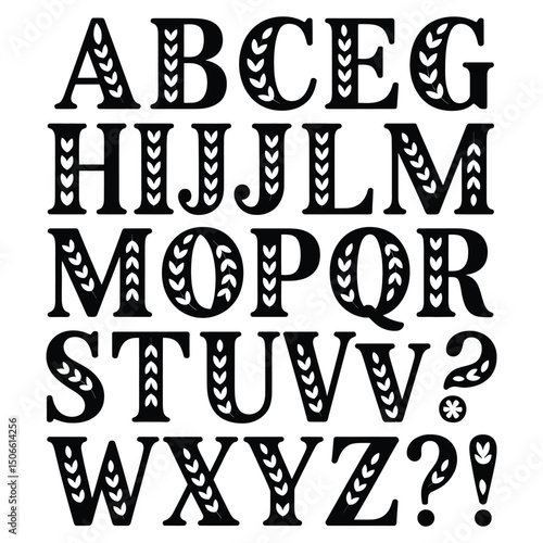 Vector alphabet with decorative elements, isolated letters on clean white background

