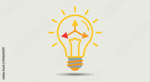 Flat-style vector of a minimal lightbulb with a geometric idea spark made of three zigzagging triangles; clean lines, simple shapes, ideal for innovation-themed designs