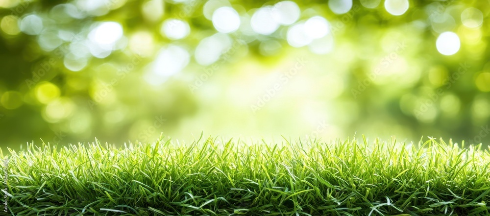 Lush green grass in sharp focus against a bright, blurred natural backdrop of trees and sunlight Lush green grass in sharp focus against a bright, blurred natural backdrop of trees and sunlight