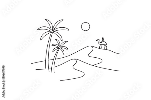 desert or Arabian setting continuous one line drawing minimalism design