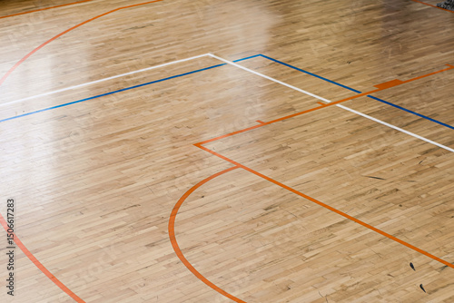 Basketball court in minimalist style in orange and blue colors