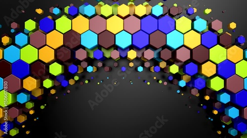 Hexagons Form a Wave. Abstract motion, 3d rendering, 4k resolution
