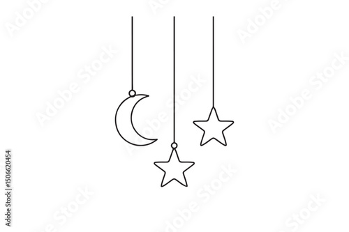 Moon and star hanging decor continuous one line drawing minimalism design