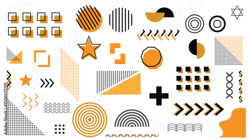 Modern Abstract Geometric Shapes in Yellow and Black on White Background