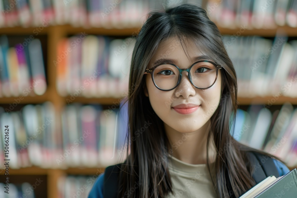 Clear Pixel Image of Smart Student Holding Book in Library Clear Pixel Image of Smart Student Holding Book in Library